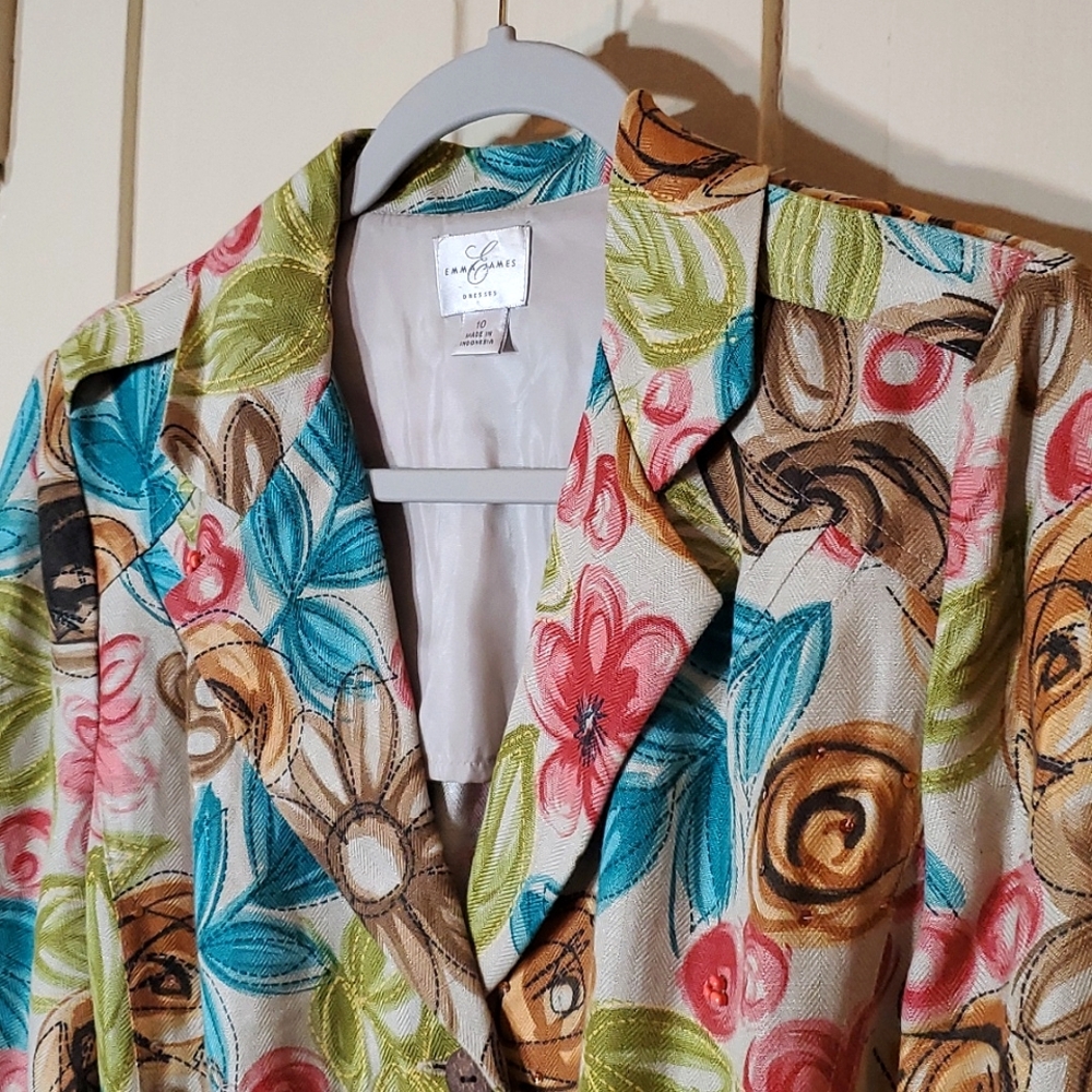 Floral Blazer Bead Detail Buttons & Tie Front Sz10 - Picture 2 of 10